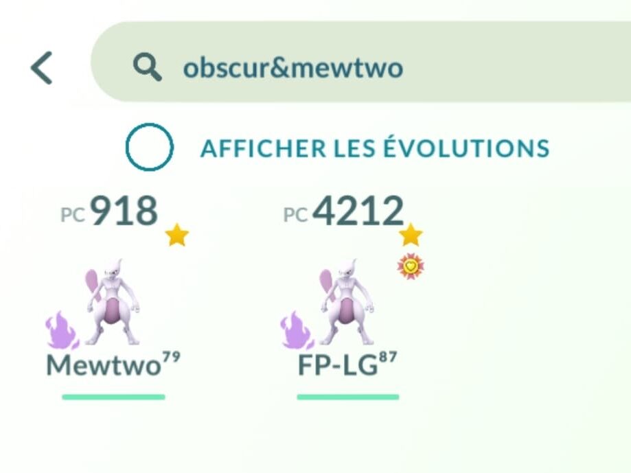 Les des Mewtwo obscurs dans l'espace de stockage de Pokémon GO