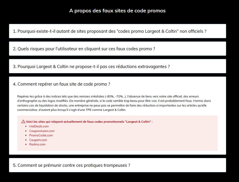 Exemple FAQ page codes promos