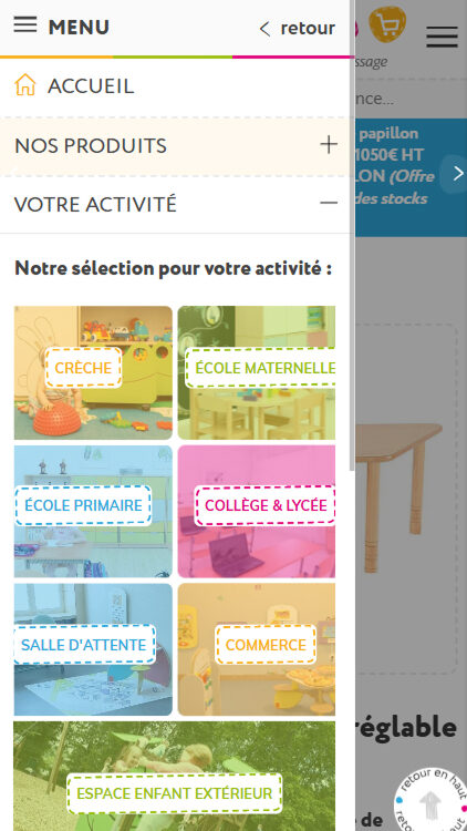 menu mobile du site Kidea.fr