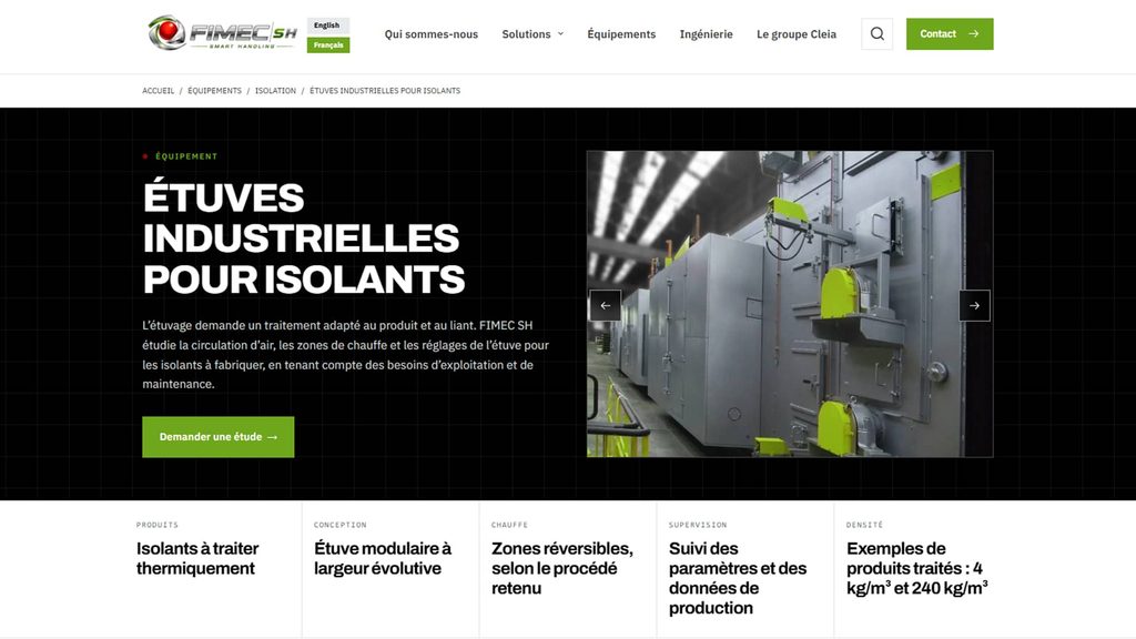 Page sur les étuves - Site internet FIMEC SH