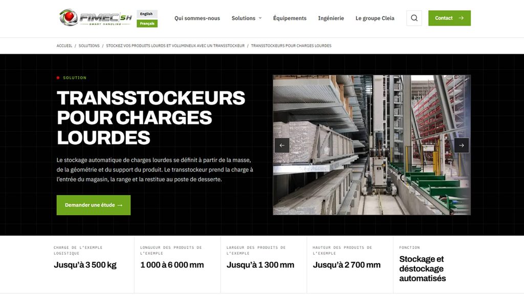 Page sur les transstockeur - Site internet FIMEC SH